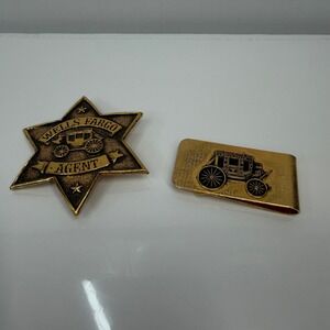 VTG Wells Fargo Money Clip & Badge Set Mens Gold Stagecoach Star Agent Western